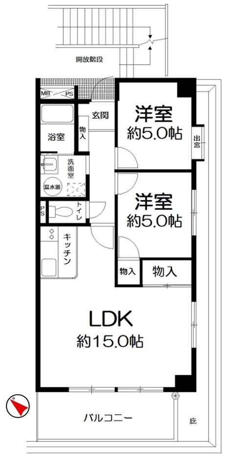 Floor plan. 2LDK, Price 10.8 million yen, Occupied area 56.47 sq m , Balcony area 7.99 sq m