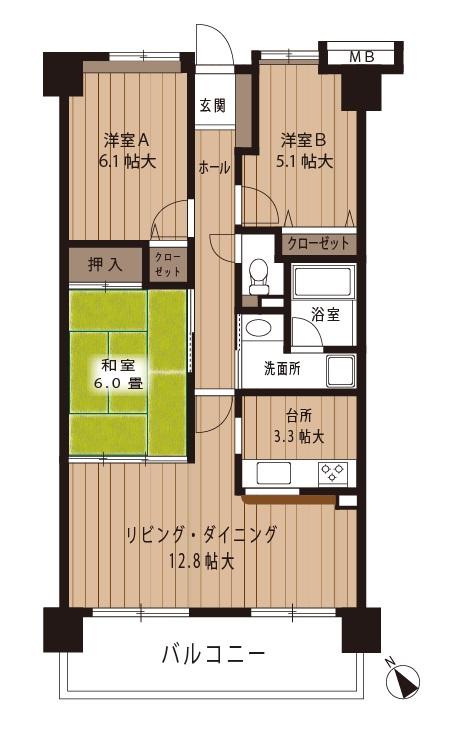 Floor plan. 3LDK, Price 15.8 million yen, Footprint 73.6 sq m , There is a balcony area 11.52 sq m all room storage space