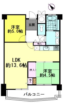 Floor plan. 2LDK, Price 7.9 million yen, Occupied area 53.41 sq m , Balcony area 8.96 sq m