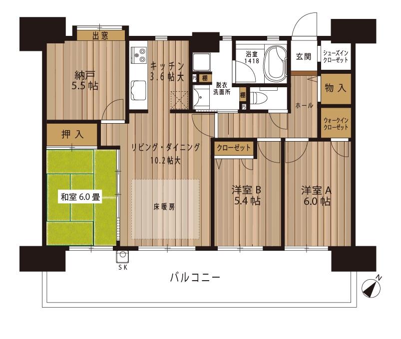 Floor plan. 3LDK + S (storeroom), Price 18.5 million yen, Occupied area 82.16 sq m , Balcony area 22 sq m kitchen ・ bathroom ・ Madoyu to washroom