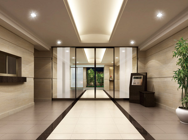 Buildings and facilities. In order to welcome gently all the people, Entrance Hall was abundantly used the marble and tiles. Entrance based on beige is, To produce a feeling of luxury. (Entrance Hall Rendering)