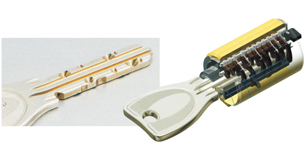 Security.  [Rotary cylinder progressive cylinder key] Picking and unauthorized unlocking is extremely difficult, A double lock dimple cylinder key of security highly state-of-the-art has been standard equipment (100 billion ways theory key is the difference between the number of) (same specifications ・ Conceptual diagram)