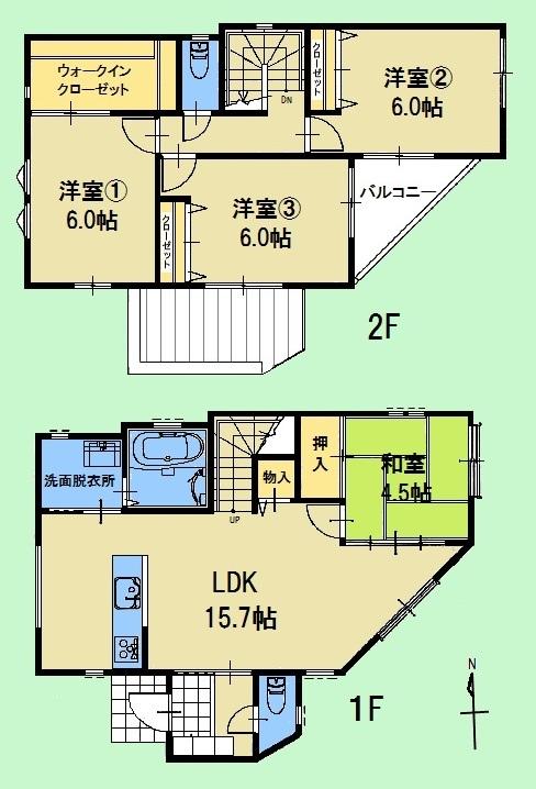 Floor plan. 24,900,000 yen, 4LDK, Land area 122.2 sq m , Building area 94.46 sq m Western-style All rooms 6 quires more! There is toilet on the second floor