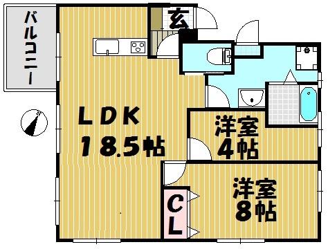 Floor plan. 2LDK, Price 9.7 million yen, Occupied area 67.21 sq m , Balcony area 5.76 sq m