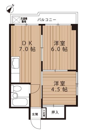 Floor plan. 2DK, Price 5.2 million yen, Occupied area 34.82 sq m , Balcony area 3 sq m all room flooring!