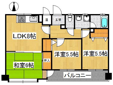 Floor plan. 3DK, Price 11 million yen, Occupied area 56.82 sq m , Balcony area 7.6 sq m