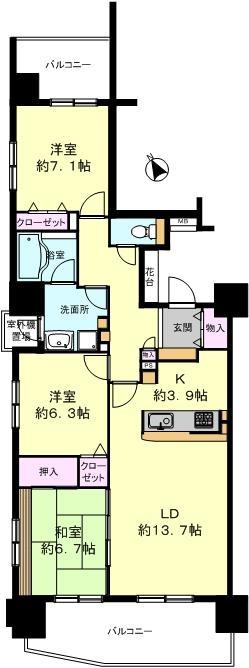 Floor plan. 3LDK, Price 22,800,000 yen, Occupied area 88.19 sq m , Balcony area 20.2 sq m