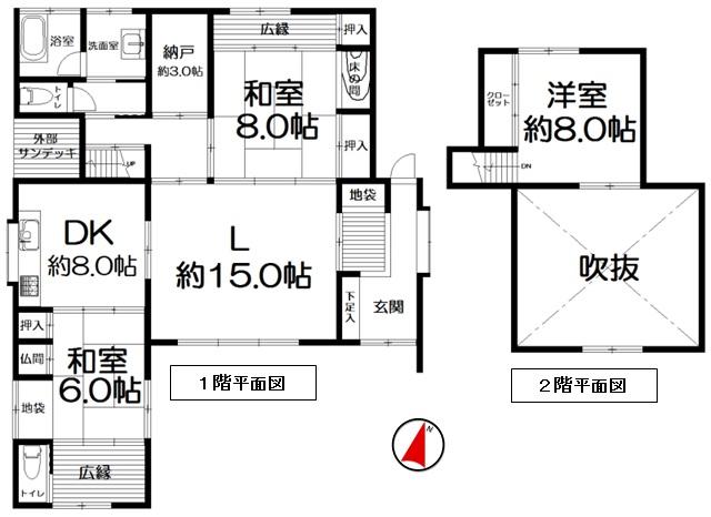 Floor plan. 39,800,000 yen, 3LDK + S (storeroom), Land area 255.92 sq m , Building area 127.94 sq m