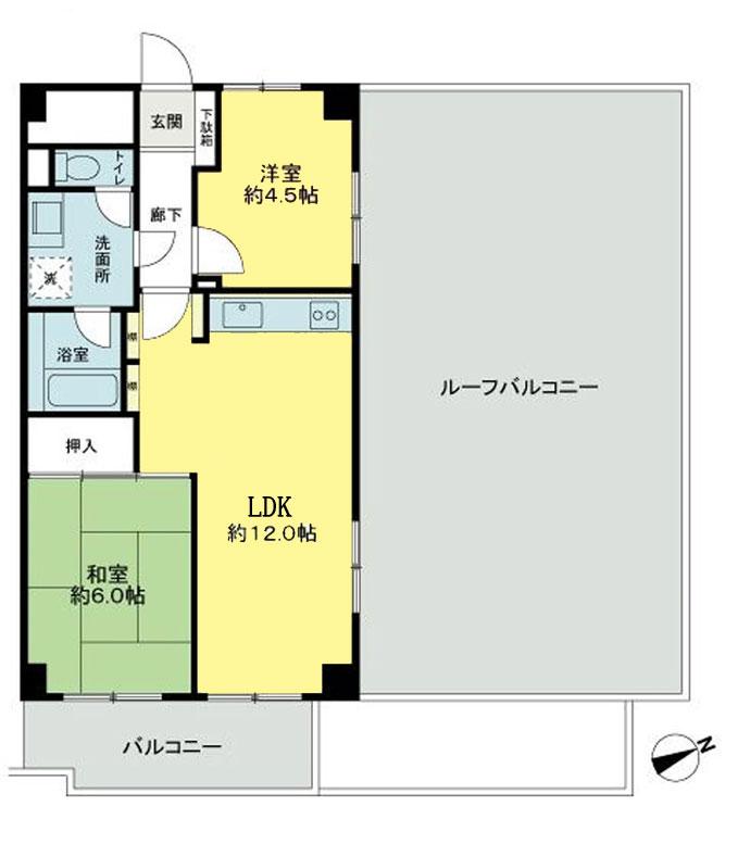 Floor plan. 2LDK, Price 9.5 million yen, Footprint 55 sq m , Balcony area 6.5 sq m 3DK