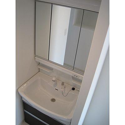Wash basin, toilet. Vanity is a three-sided mirror!