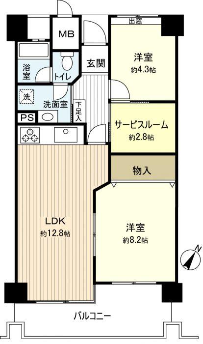Floor plan. 2LDK + S (storeroom), Price 8.45 million yen, Occupied area 60.07 sq m , Balcony area 9.96 sq m