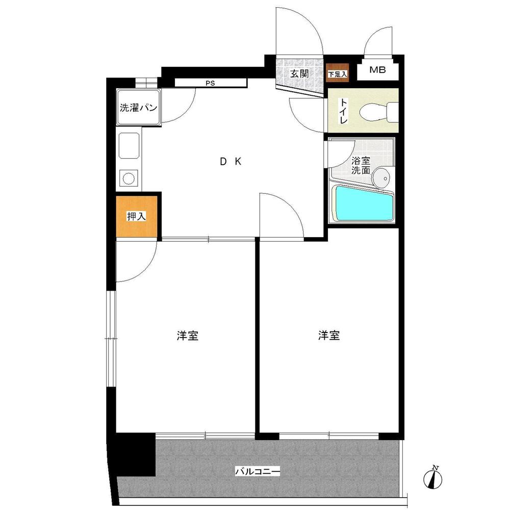 Floor plan. 2LDK, Price 7.3 million yen, Occupied area 34.56 sq m , Balcony area 6.24 sq m