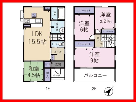 Floor plan. 29,800,000 yen, 4LDK, Land area 108.9 sq m , Building area 96.05 sq m Floor