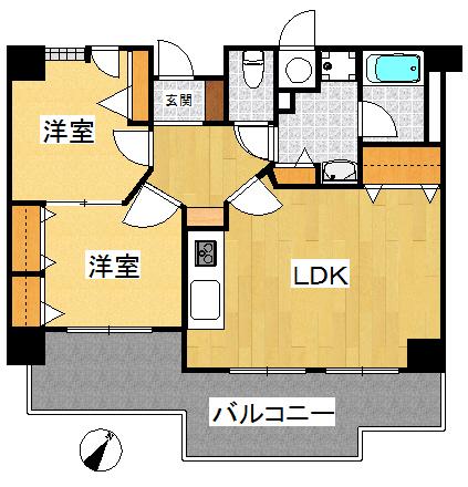 Floor plan. 2LDK, Price 10.3 million yen, Occupied area 53.74 sq m , Balcony area 12.84 sq m southeast