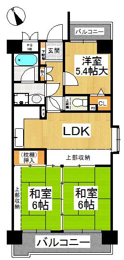 Floor plan. 3LDK, Price 8.8 million yen, Footprint 60.5 sq m , Indoor balcony area 7.8 sq m storage enhancement!
