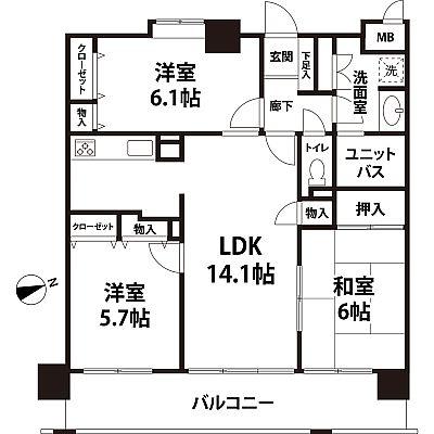 Floor plan. 3LDK, Price 15.4 million yen, Occupied area 70.02 sq m , Balcony area 12.6 sq m