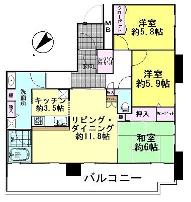 Floor plan. 3LDK, Price 19,800,000 yen, Occupied area 82.31 sq m , Balcony area 18.43 sq m