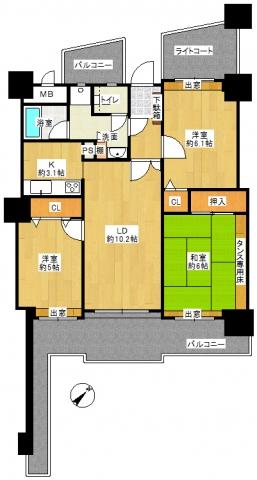 Floor plan. 3LDK, Price 9.9 million yen, Occupied area 67.86 sq m , Balcony area 17.72 sq m