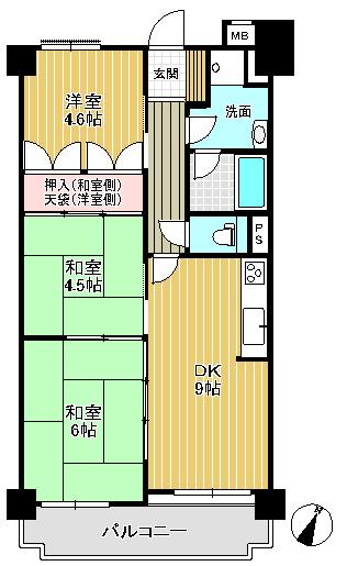 Floor plan. 3DK, Price 7.8 million yen, Footprint 55.2 sq m , Balcony area 7.98 sq m