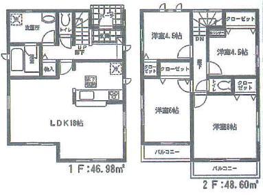 Floor plan. (4 Building), Price 25,800,000 yen, 4LDK, Land area 164.19 sq m , Building area 95.58 sq m
