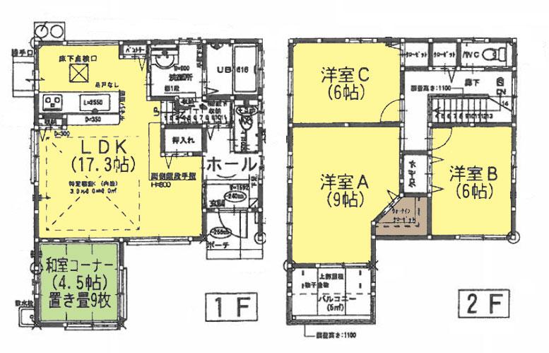 Floor plan. 24,300,000 yen, 4LDK + S (storeroom), Land area 109.95 sq m , Building area 101.02 sq m floor plan (4LDK + WIC)
