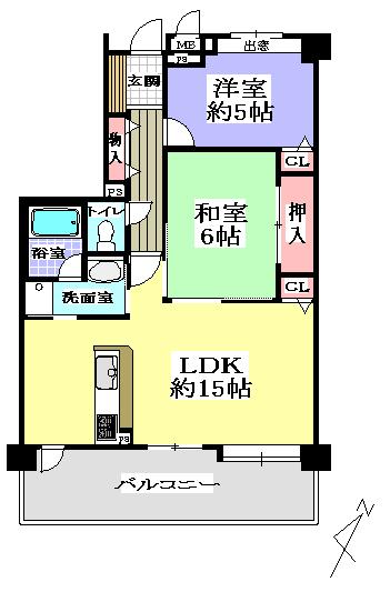 Floor plan. 2LDK, Price 10.3 million yen, Footprint 58.1 sq m , Balcony area 12.6 sq m