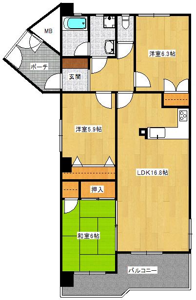 Floor plan. 3LDK, Price 14.4 million yen, Occupied area 79.39 sq m , Balcony area 9.07 sq m floor plan LDK is wide