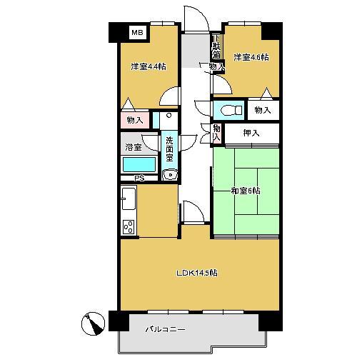 Floor plan. 3LDK, Price 9.5 million yen, Occupied area 68.53 sq m , Balcony area 7.93 sq m