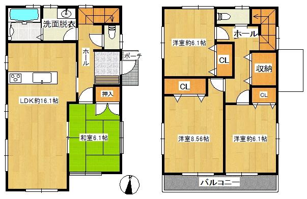 Floor plan. (4-3 No. land), Price 26,480,000 yen, 4LDK, Land area 172.97 sq m , Building area 105.16 sq m