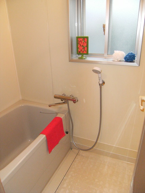 Bath. Faucet was replaced with a simple thermo-faucet temperature adjustment. Small children