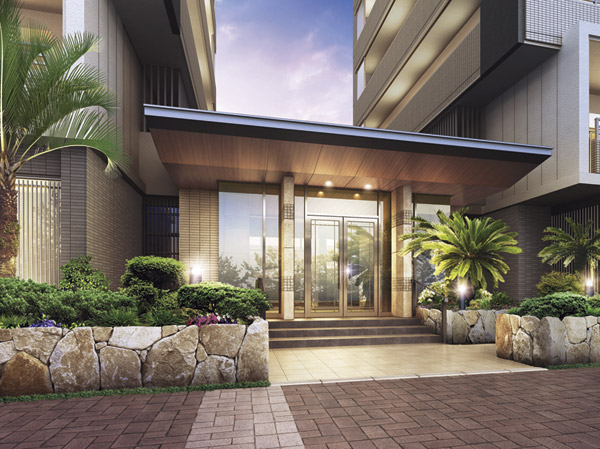 Buildings and facilities. Entrance to feel the peace in the quality of palm trees greet. Even while changing the morning and evening of expression, It is gently welcome the entrance of the hospitality of the people who visit. (Rendering)