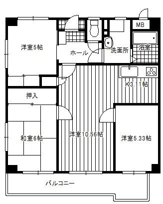 Floor plan. 3LDK, Price 7.9 million yen, Occupied area 61.58 sq m , Balcony area 10.54 sq m