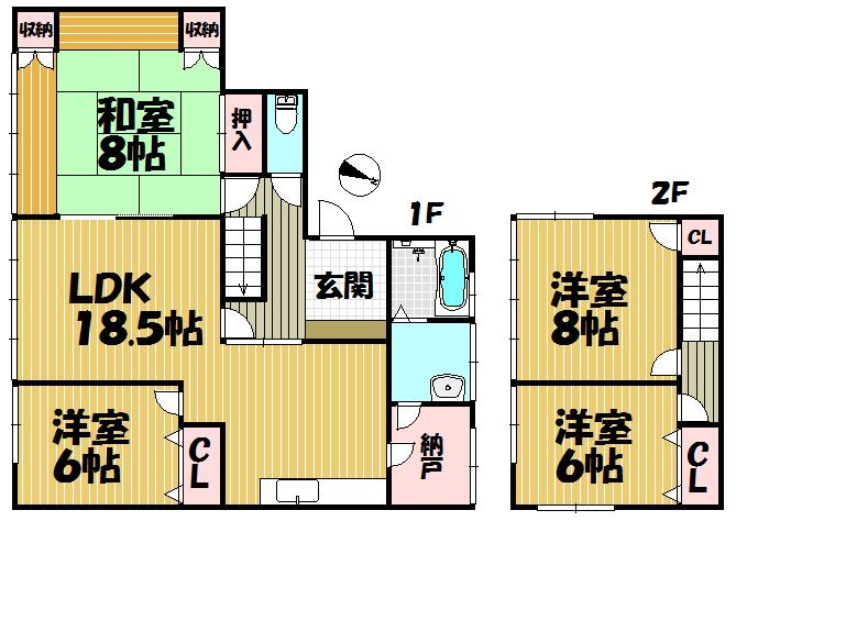 Floor plan. 22.5 million yen, 4LDK, Land area 219.19 sq m , Building area 114.96 sq m