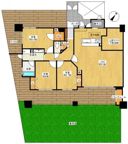 Floor plan. 3LDK, Price 15.8 million yen, Occupied area 96.33 sq m private garden ・ Terrace!