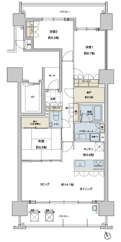 Floor: 3LDK, occupied area: 85.64 sq m, Price: 28,175,523 yen ・ 31,466,952 yen