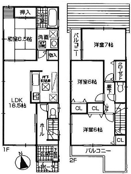 Floor plan. (Building 2), Price 28,300,000 yen, 4LDK, Land area 116.11 sq m , Building area 97.2 sq m