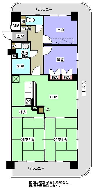Floor plan. 4LDK, Price 7.2 million yen, Footprint 72.8 sq m , Balcony area 33.17 sq m