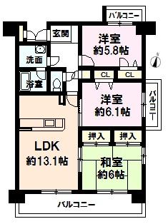 Floor plan. 3LDK, Price 11.5 million yen, Occupied area 70.57 sq m , Balcony area 16.36 sq m