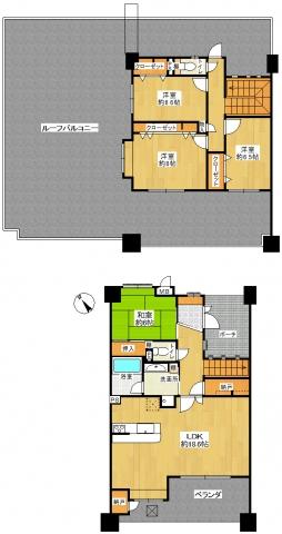 Floor plan. 4LDK, Price 30.5 million yen, Footprint 126.69 sq m , Balcony area 19.41 sq m Floor