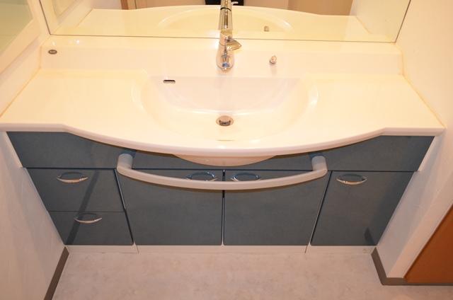 Wash basin, toilet. Bathroom vanity