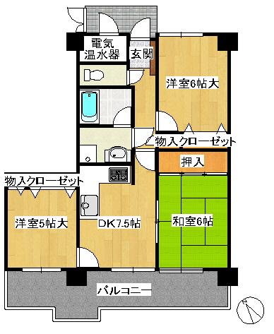Floor plan. 3DK, Price 7.5 million yen, Footprint 60 sq m , Balcony area 13.38 sq m
