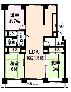 Floor plan. 3LDK, Price 9.8 million yen, Occupied area 91.35 sq m , Balcony area 11.55 sq m