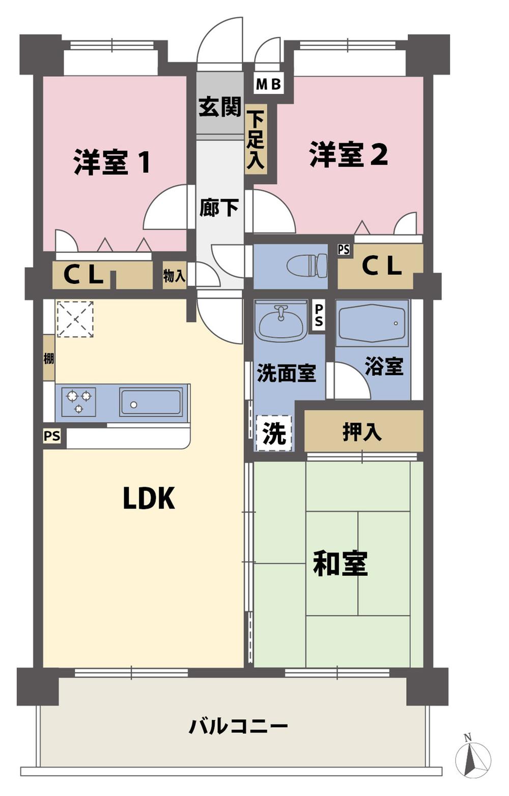 Floor plan. 3LDK, Price 14.8 million yen, Occupied area 71.05 sq m , Balcony area 12.24 sq m