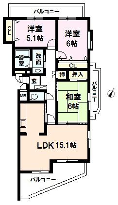 Floor plan. 3LDK, Price 12.8 million yen, Occupied area 75.21 sq m , Balcony area 19.07 sq m