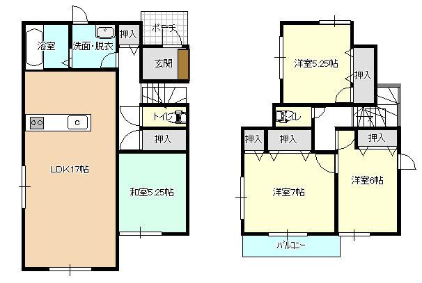 Floor plan. 27,800,000 yen, 4LDK, Land area 140.73 sq m , Building area 97.71 sq m JR "Chihaya" walk 16 minutes ☆