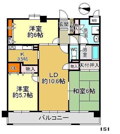 Floor plan. 3LDK, Price 15.4 million yen, Occupied area 70.02 sq m , Balcony area 12.6 sq m 2013 July, It is settled interior renovation.