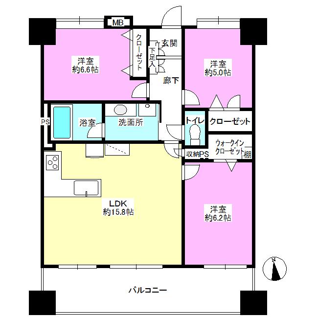 Floor plan. 3LDK, Price 20.8 million yen, Occupied area 74.26 sq m , Balcony area 15.8 sq m   ■ All-electric + is a mansion with a Cute!