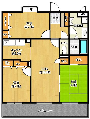 Floor plan. 3LDK, Price 15.4 million yen, Occupied area 70.02 sq m , Balcony area 12.6 sq m