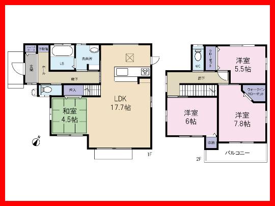 Floor plan. 23.8 million yen, 4LDK, Land area 175.82 sq m , Building area 101.85 sq m Floor