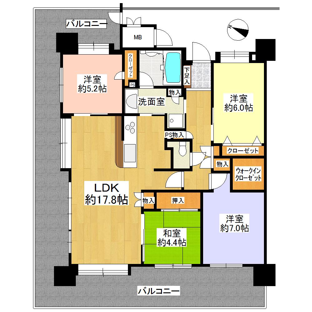 Floor plan. 4LDK, Price 24 million yen, Occupied area 92.11 sq m , Balcony area 47.18 sq m